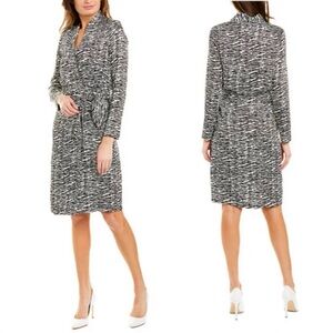 Donna Karen Black White Zebra Print Wrap Dress Office Work Business Knee Length